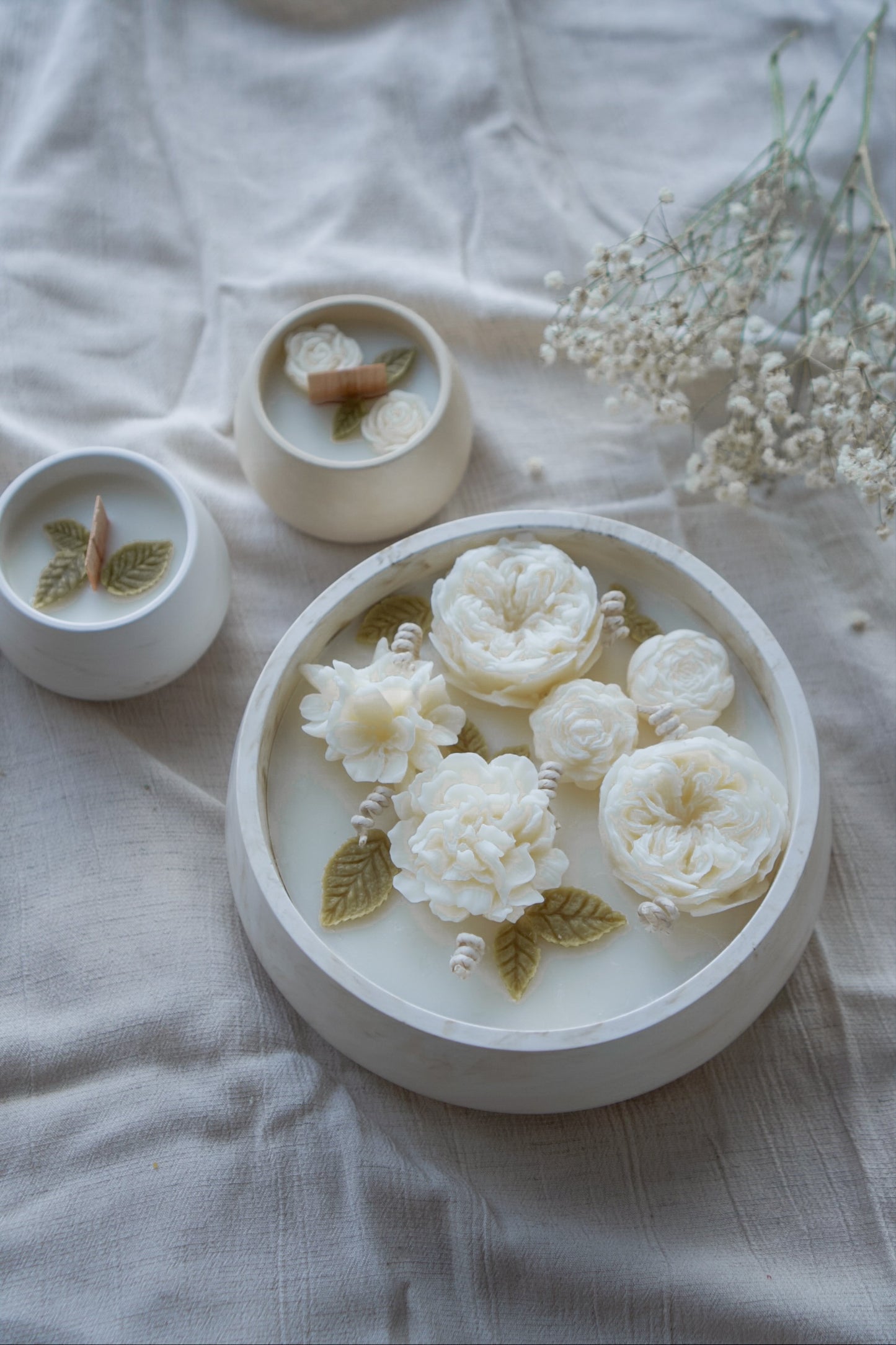 ELIA Candle – Floral Sculptural Candle in Stone Vessel