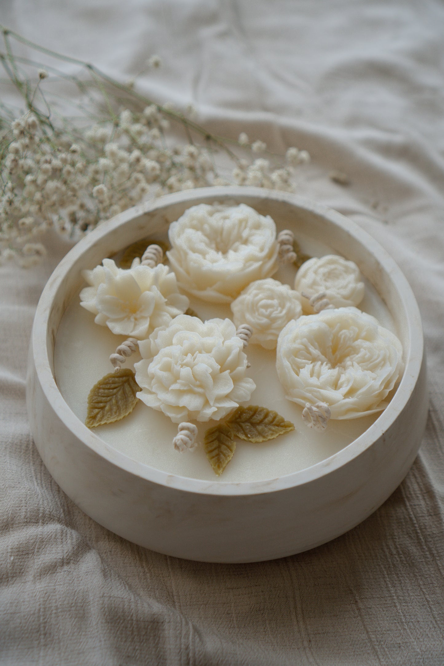 ELIA Candle – Floral Sculptural Candle in Stone Vessel