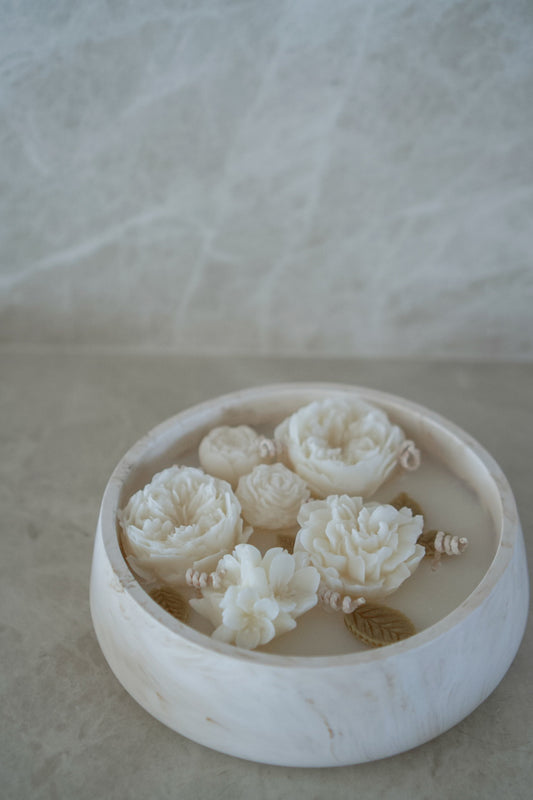 ELIA Candle – Floral Sculptural Candle in Stone Vessel
