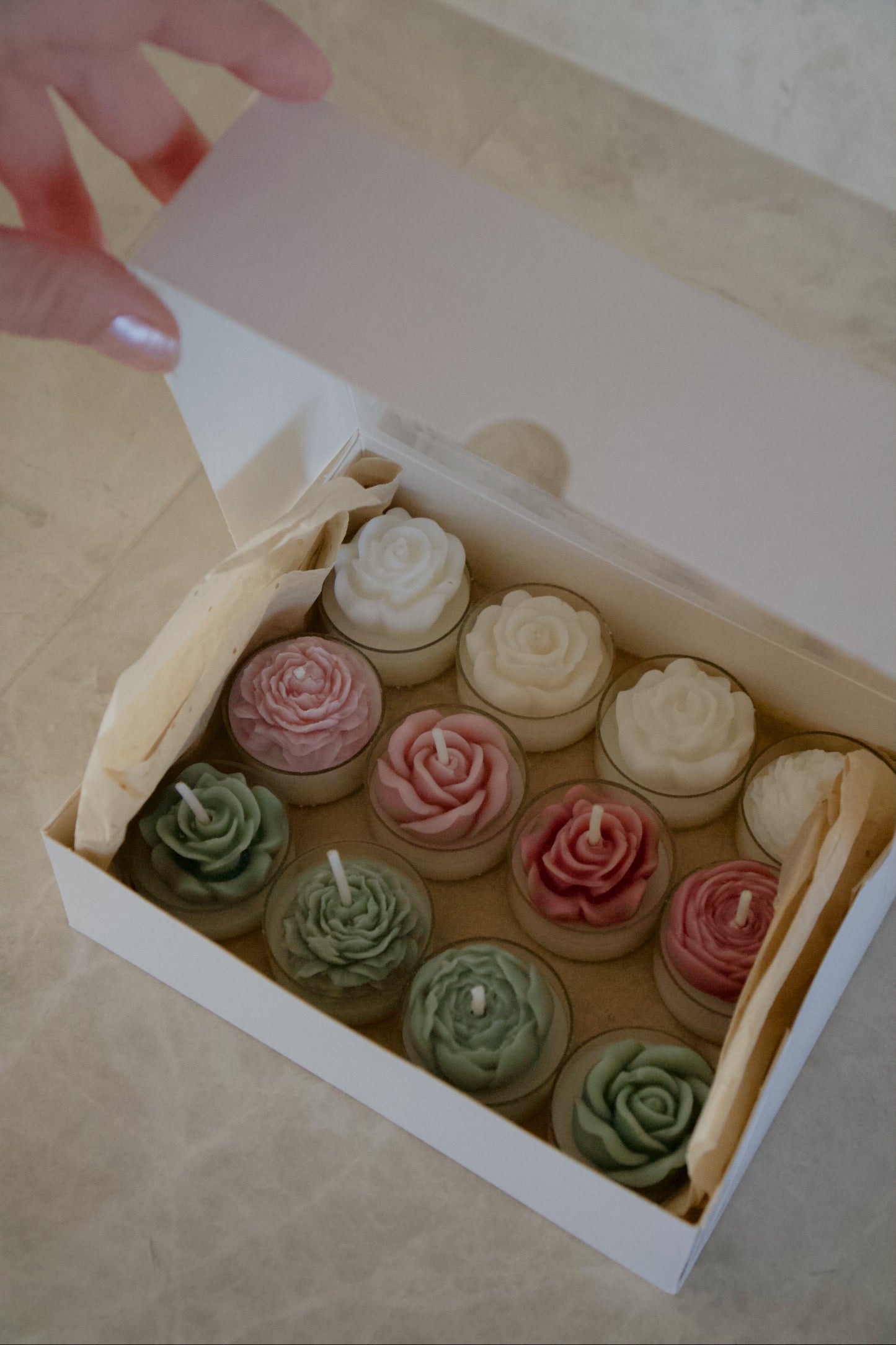 Floral Tea Light Candles - set of 12