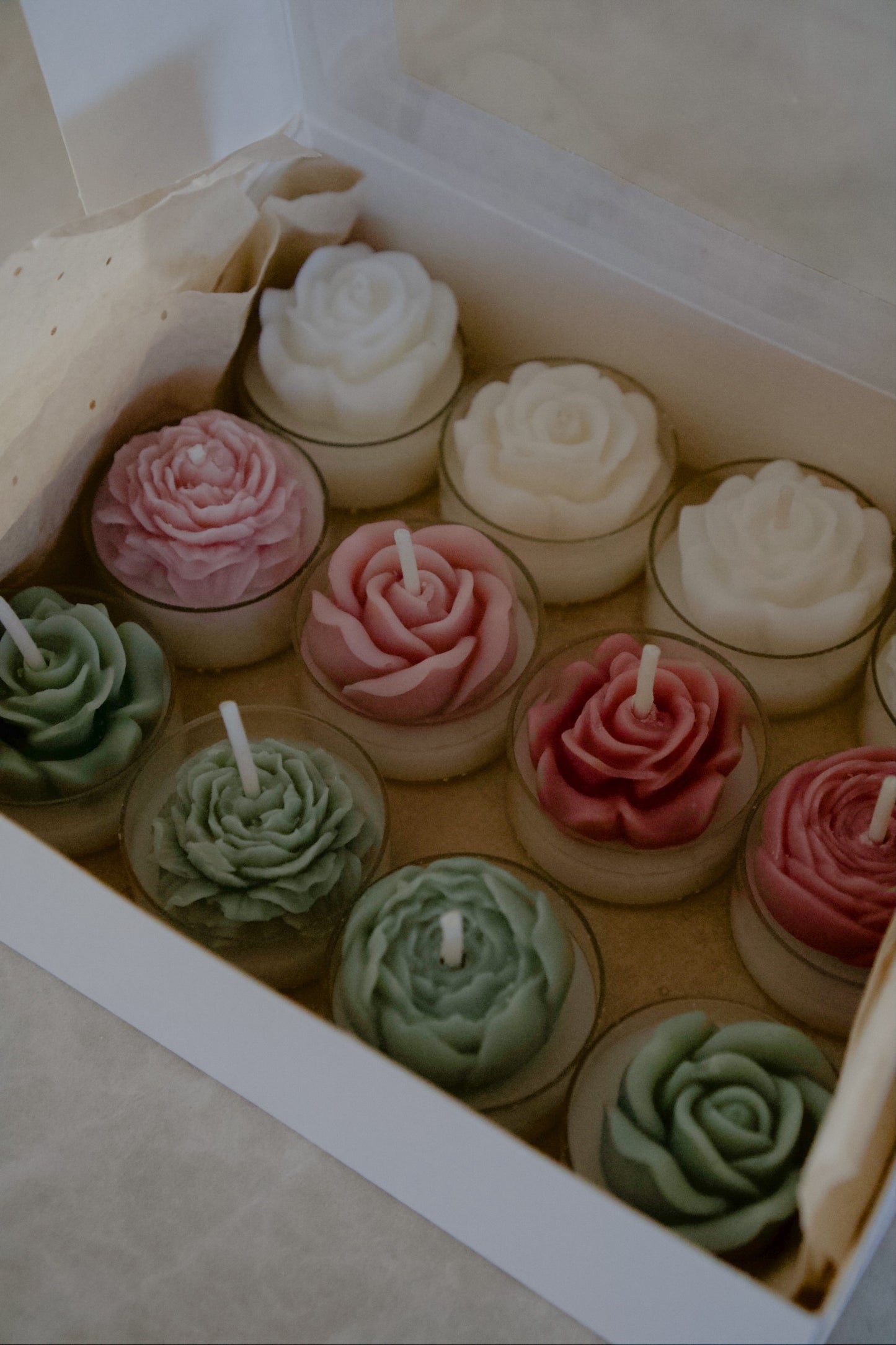 Floral Tea Light Candles - set of 12