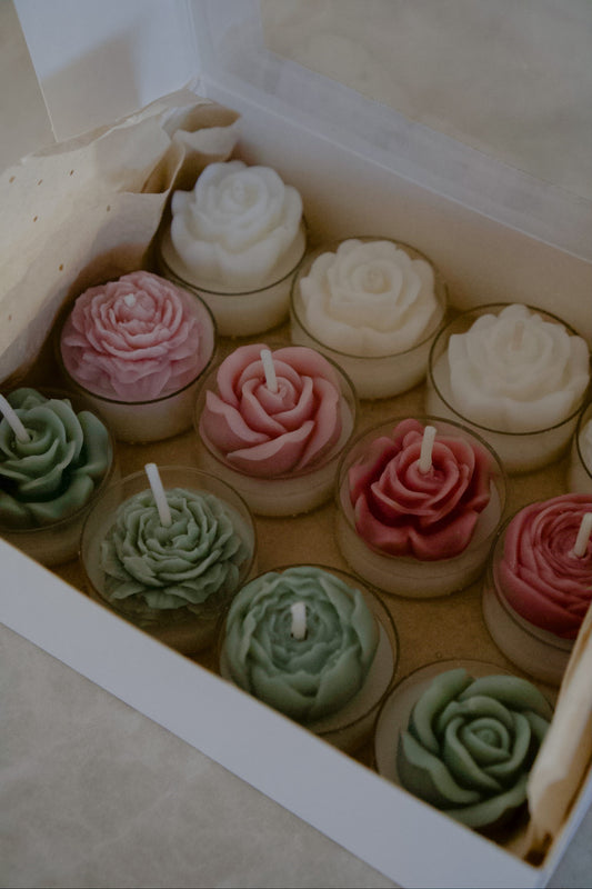 Floral Tea Light Candles - set of 12