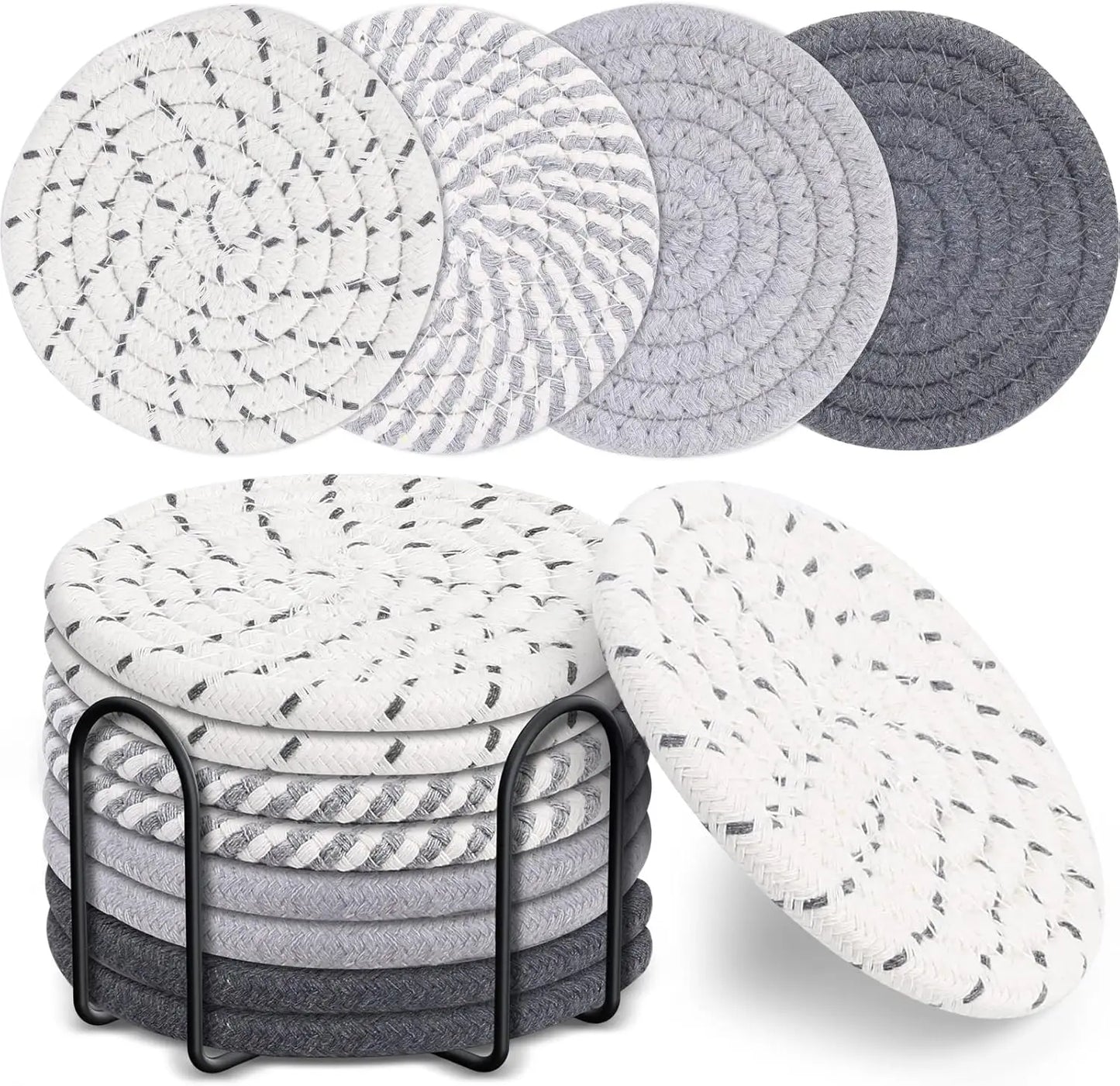 Cotton Woven Absorbent Coasters 8 Pieces Set