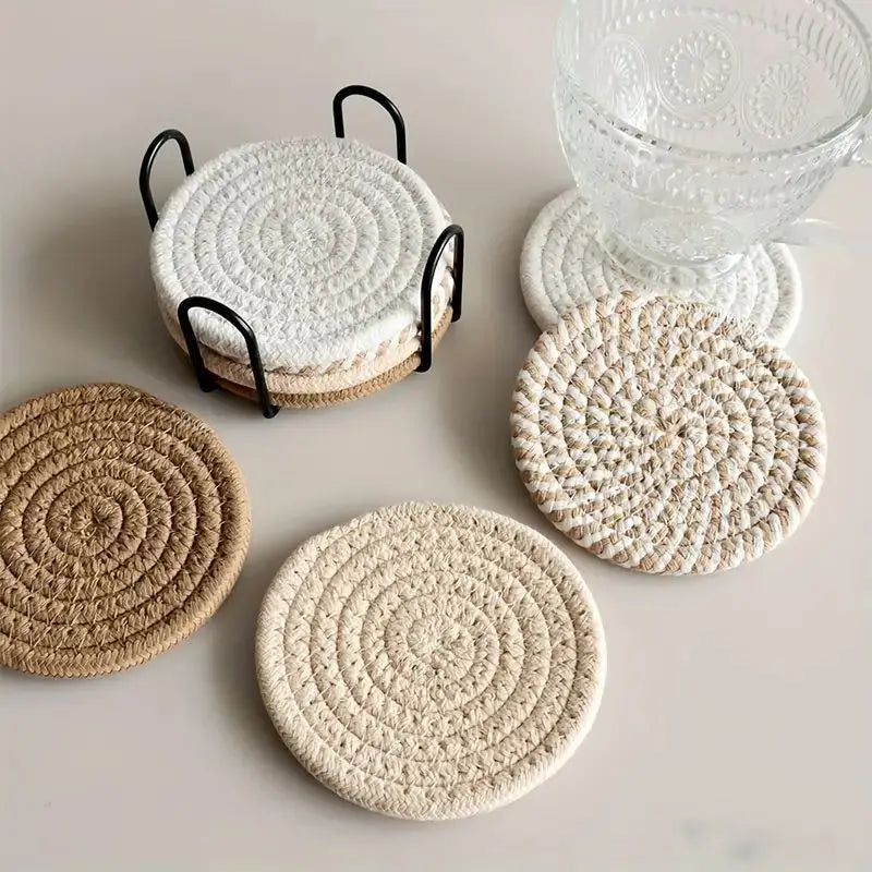 Cotton Woven Absorbent Coasters 8 Pieces Set