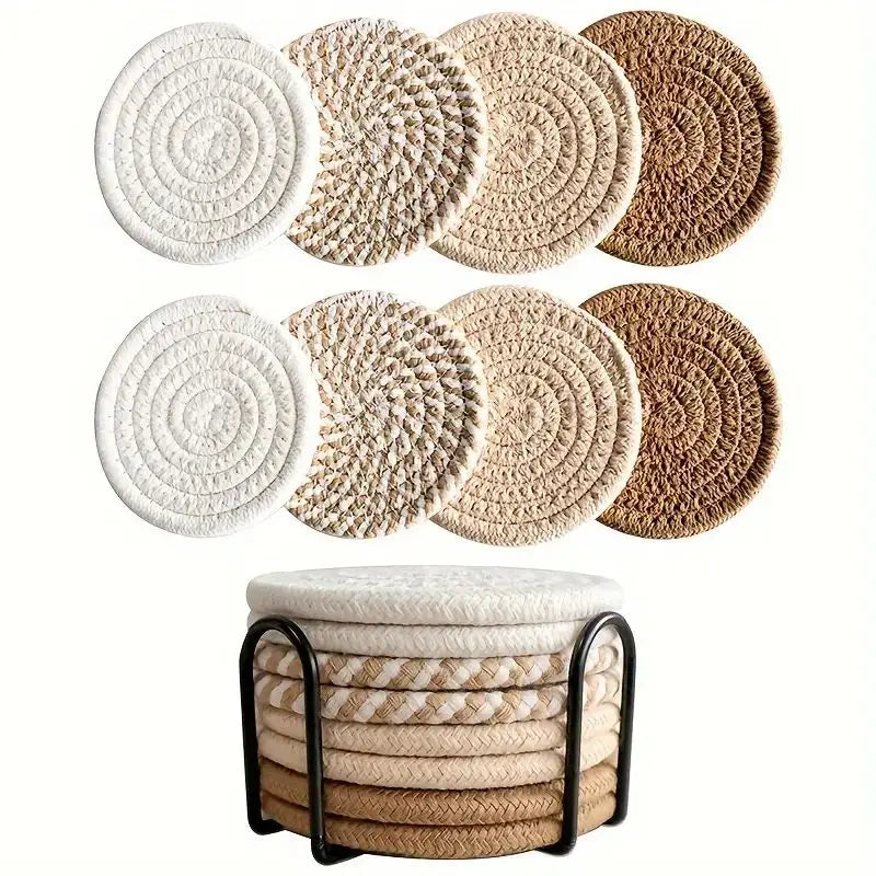 Cotton Woven Absorbent Coasters 8 Pieces Set