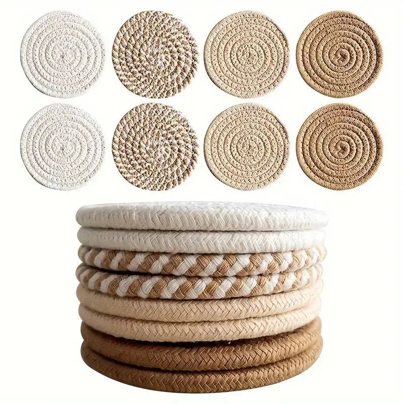 Cotton Woven Absorbent Coasters 8 Pieces Set